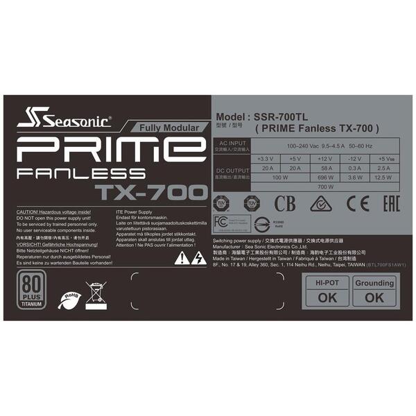 Sursa Seasonic PRIME Fanless TX-700, 700W, 80+ Titanium