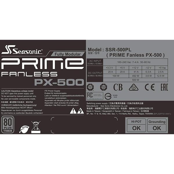 Sursa Seasonic PRIME Fanless PX-500, 500W,  80+ Platinum