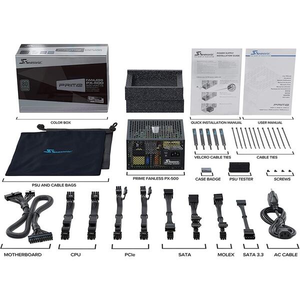 Sursa Seasonic PRIME Fanless PX-500, 500W,  80+ Platinum