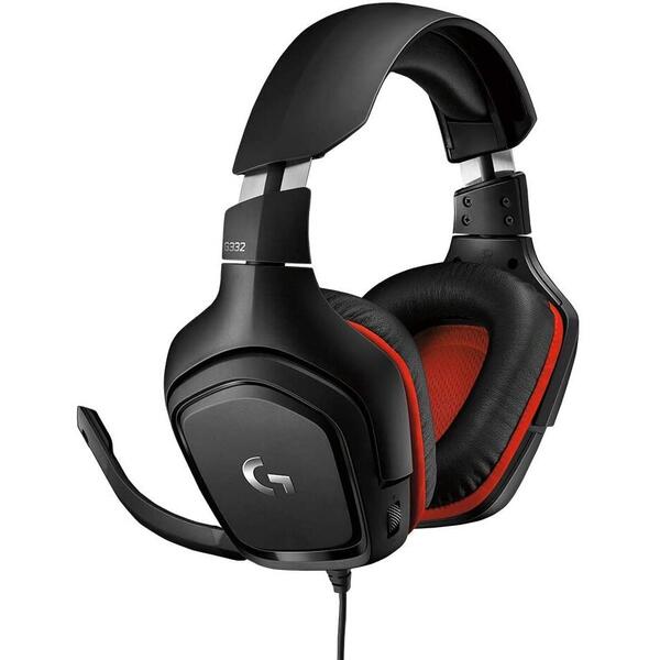 Casti gaming Logitech G332 LEATHERETTE Black/Red