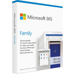 Microsoft Office 365 Family, Subscriptie 1 an, 6 Utilizatori, Engleza, Medialess Retail