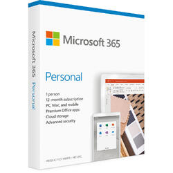 Office 365 Personal Engleza 32-bit/x64, 1 An, 1 Utilizator, Medialess Retail