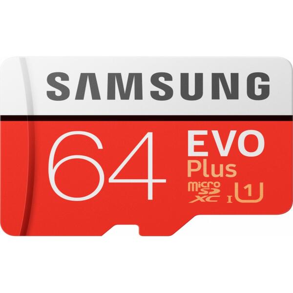 Samsung MicroSDXC, EVO Plus, 64GB, Clasa 10, UHS-1 + Adaptor SD