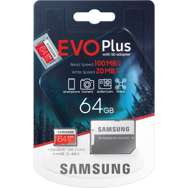 MicroSDXC, EVO Plus, 64GB, Clasa 10, UHS-1 + Adaptor SD