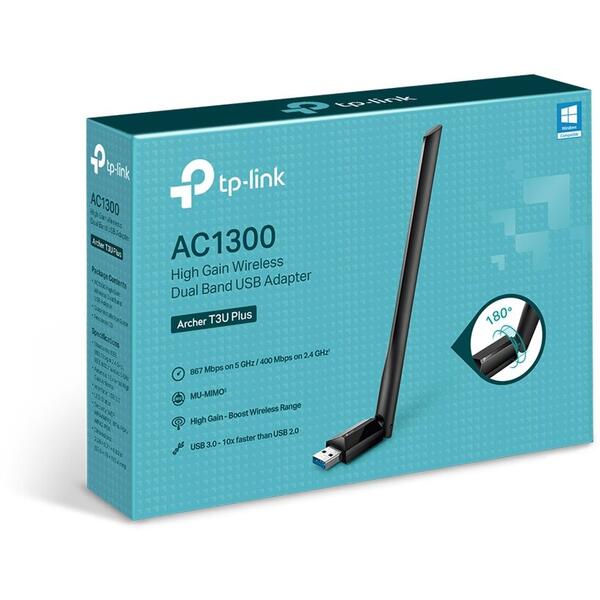 Placa de retea Wireless TP-LINK Archer T3U Plus Dual Band AC1300