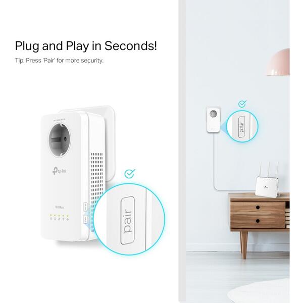 PowerLine TP-LINK TL-WPA8631P 1300Mbps, 3 x Gigabit LAN, 1 x Sucko, Dual Band AC1200