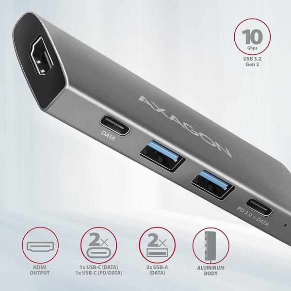 Hub USB AXAGON 2x USB 3.2 + 2x USB Type C + HDMI, 10 Gbps