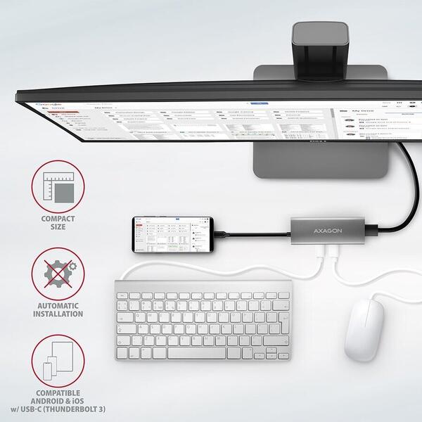 Hub USB AXAGON 2x USB 3.2 + 2x USB Type C + HDMI, 10 Gbps