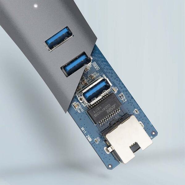 Hub USB AXAGON 3 x USB 3.2 + 1x RJ-45, Gri