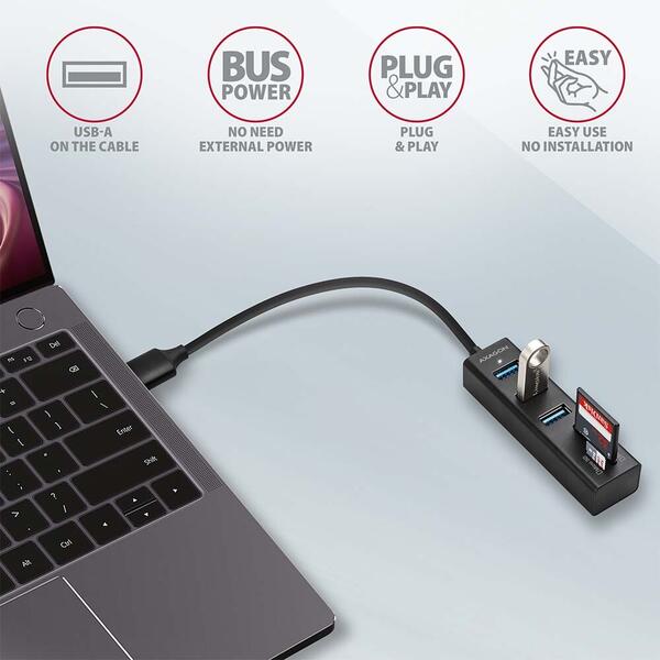 Hub USB AXAGON 3 x USB 3.2 + SD/microSD card reader