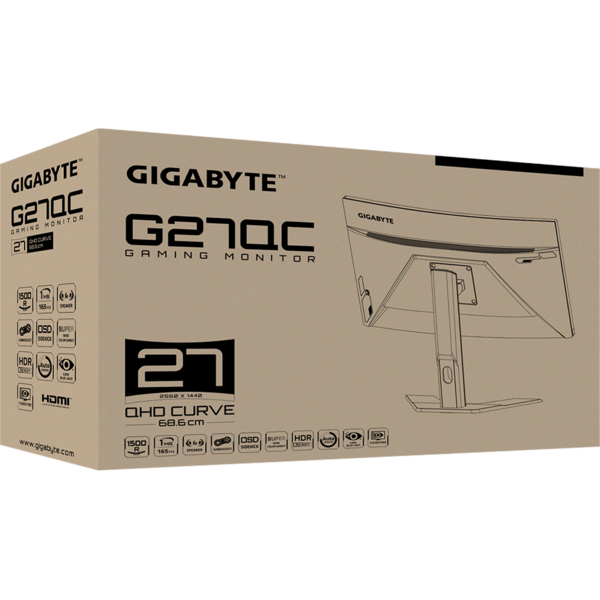 Monitor Gaming Gigabyte G27QC, 27 inch QHD Curbat, 1 ms, 165Hz, Negru