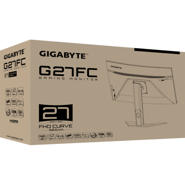 Monitor Gaming Gigabyte G27FC 27 inch FHD IPS Curbat, 1 ms, 165Hz, 120% sRGB, Negru