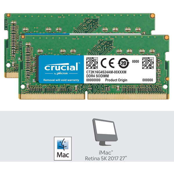 Memorie Notebook Crucial 32GB, DDR4, 2400MHz, CL17, 1.1v, Kit Dual Channel pentru Mac