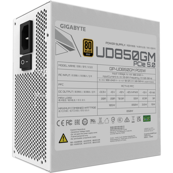 Sursa Gigabyte UD850GM PG5 White, 80+ Gold, 850W