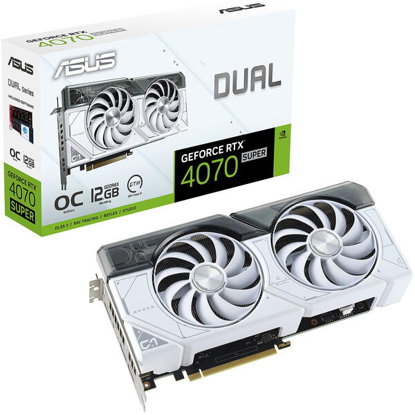 Placa video Asus GeForce RTX 4070 SUPER DUAL OC White 12GB GDDR6X 192 Bit DLSS 3.0