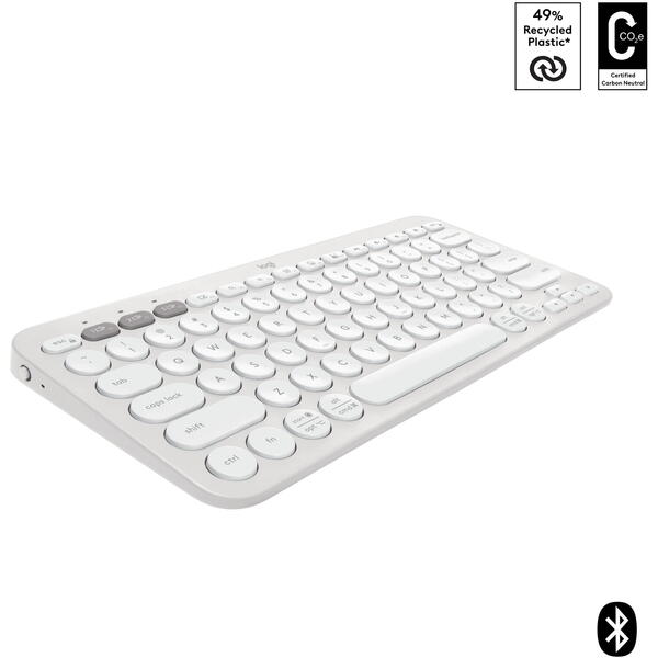 Tastatura Logitech Pebble Keys 2 K380s, Wireless/Bluetooth, Tonal White