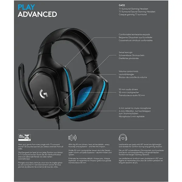 Casti gaming Logitech G432 7.1 Surround Wireless