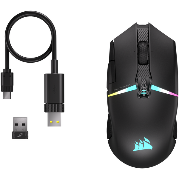 Mouse gaming Corsair Nightsabre Wireless, 26000 DPI, RGB, Negru