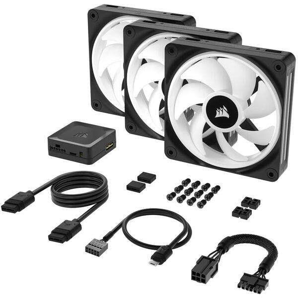 Ventilator PC Corsair iCUE Link QX120 RGB 120mm Starter Kit Black Three Fan Pack