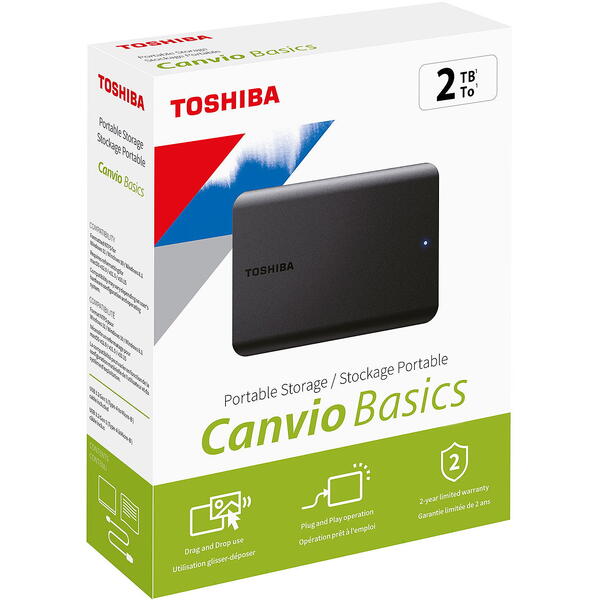 Hard Disk Extern Toshiba Canvio Basics 2TB 2.5 inch USB 3.2 Black