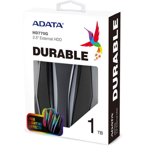 Hard Disk Extern A-DATA HD770G RGB 1TB 2.5 inch USB 3.0 RGB Black