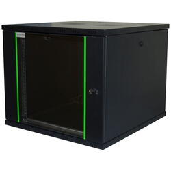 12U 600x450, de perete, usa din sticla, panouri detasabile si securizate, dezasamblat, Negru