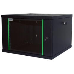 Cabinet Metalic Deckro 6U 600x600, de perete, usa din sticla, panouri detasabile si securizate, dezasamblat, Negru