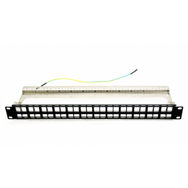 Patch Panel Emtex 48 porturi, 1U, neechipat, ecranat, suport de cabluri integrat, black