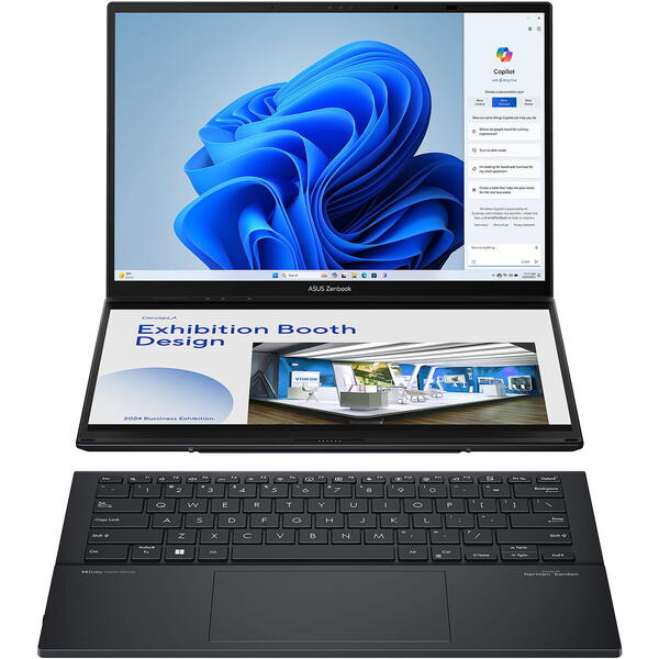 Laptop Asus Zenbook Duo OLED UX8406MA, 14 inch 3K 120Hz Touch, Intel Core Ultra 7 155H, 16GB DDR5X, 1TB SSD, Intel Arc Graphics, Win 11 Pro, Inkwell Gray