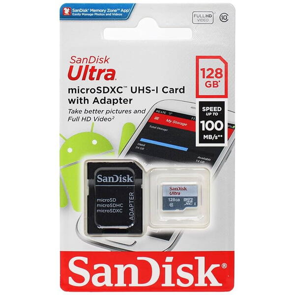 SanDisk Micro SDXC Ultra 128GB UHS-I Clasa 10 + SD Adaptor