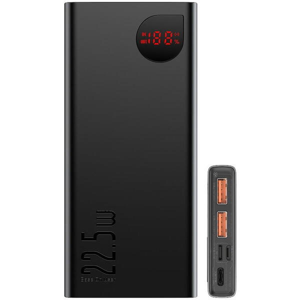 Baterie externa Baseus Adaman Metal, 10000mAh, 22.5W, USB; USB Type-C, digital display, Negru