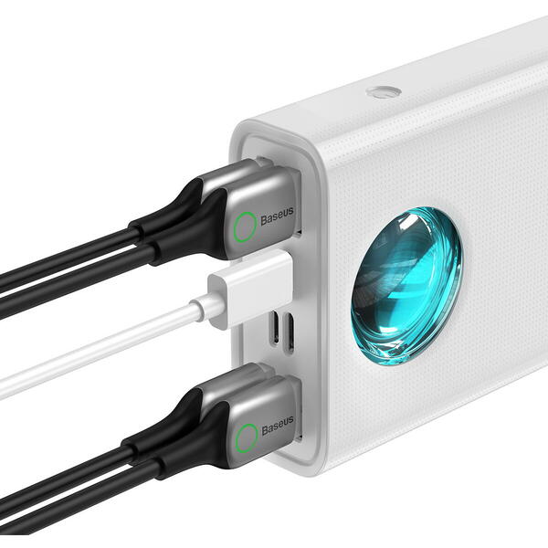 Baterie externa Baseus Ambilight, 30000mAh, 65W, 4 x USB; 1 x USB Type-C, digital display, Alb