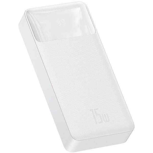 Baterie externa Baseus Bipow, 20000mAh, 15W, USB, USB Type-C, digital display, Alb