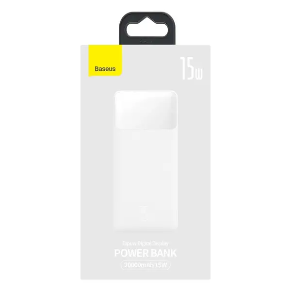 Baterie externa Baseus Bipow, 20000mAh, 15W, USB, USB Type-C, digital display, Alb