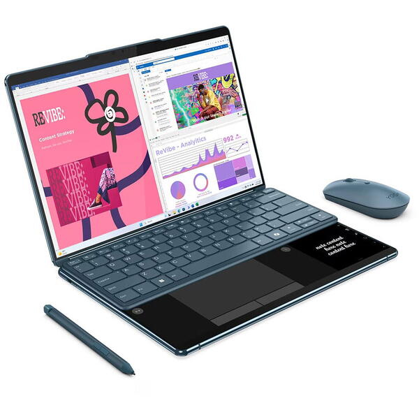 Laptop Lenovo Yoga Book 9 13IMU9, 13.3 inch 2.8K OLED Touch, Intel Core Ultra 7 155U, 32GB DDR5X, 1TB SSD, Intel Integrated Graphics, Win 11 Pro, Tidal Teal, 3Yr Onsite Premium Care