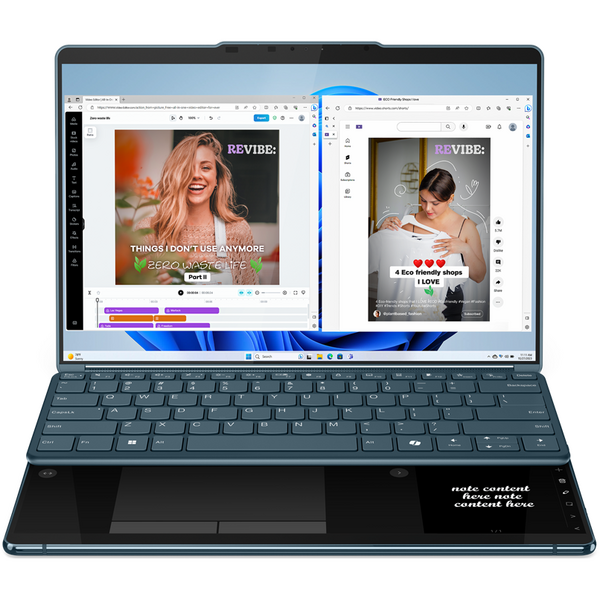 Laptop Lenovo Yoga Book 9 13IMU9, 13.3 inch 2.8K OLED Touch, Intel Core Ultra 7 155U, 32GB DDR5X, 1TB SSD, Intel Integrated Graphics, Win 11 Pro, Tidal Teal, 3Yr Onsite Premium Care