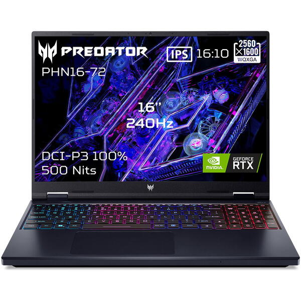 Laptop Acer Predator Helios 16 PH16-72, 16 inch WQXGA IPS 240Hz, Intel Core i9 14900HX, 32GB DDR5, 1TB SSD, GeForce RTX 4070 8GB, Abyssal Black