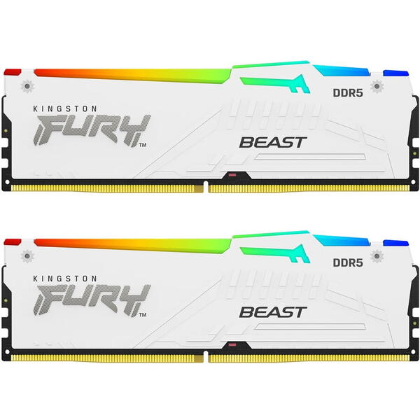 Memorie Kingston FURY Beast RGB White 64GB DDR5 6400MHz CL32 Kit Dual Channel