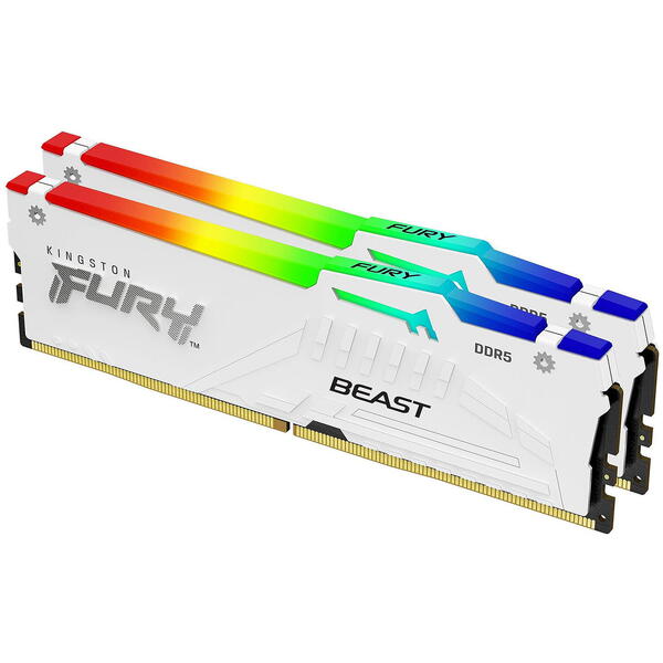 Memorie Kingston FURY Beast RGB White 64GB DDR5 6000MHz CL30 Kit Dual Channel