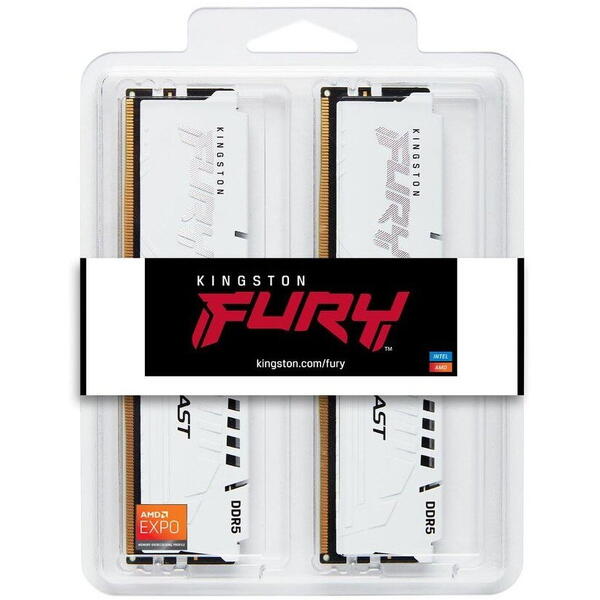 Memorie Kingston FURY Beast White 32GB DDR5 6400MHz CL32 Kit Dual Channel
