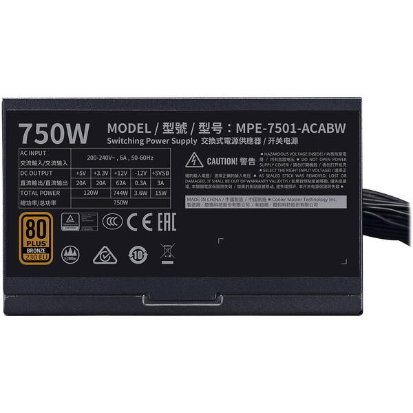 Sursa Cooler Master MWE 750 Bronze V2 230V, 80+ Bronze, 750W