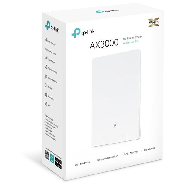 Router Wireless TP-LINK Gigabit AX3000 AIR Router R5 Dual-Band WiFi 6, White