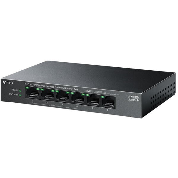 Switch TP-LINK LS106LP 6 porturi 10/100 Mbps, 4-Port PoE