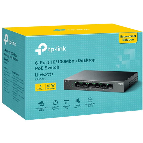 Switch TP-LINK LS106LP 6 porturi 10/100 Mbps, 4-Port PoE