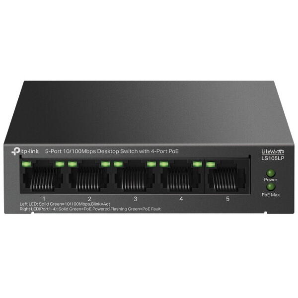 Switch TP-LINK LS105LP 5 porturi 10/100 Mbps, 4-Port PoE