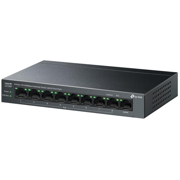 Switch TP-LINK LS109P 9 porturi 10/100 Mbps, 8-Port PoE