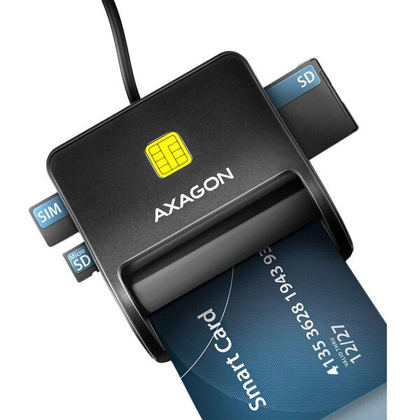 Card Reader AXAGON CRE-SM3SD, USB-A, Cititor carduri, Smart Card & SD/microSD/SIM Card Flat Reader
