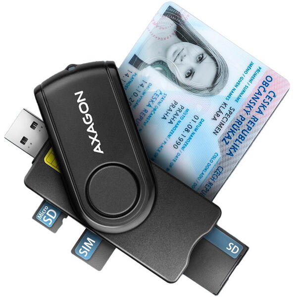Card Reader AXAGON CRE-SMP2A USB Smart Card & SD/microSD/SIM Card Pocket Reader