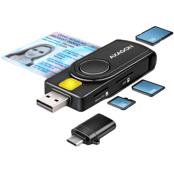 Card Reader AXAGON CRE-SMP2A USB Smart Card & SD/microSD/SIM Card Pocket Reader