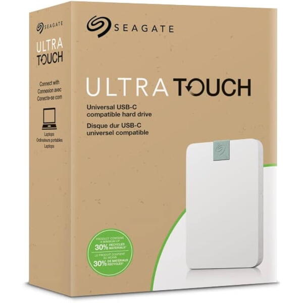 Hard Disk Extern Seagate Ultra Touch 2TB, USB 3.0 Type C, Cloud White